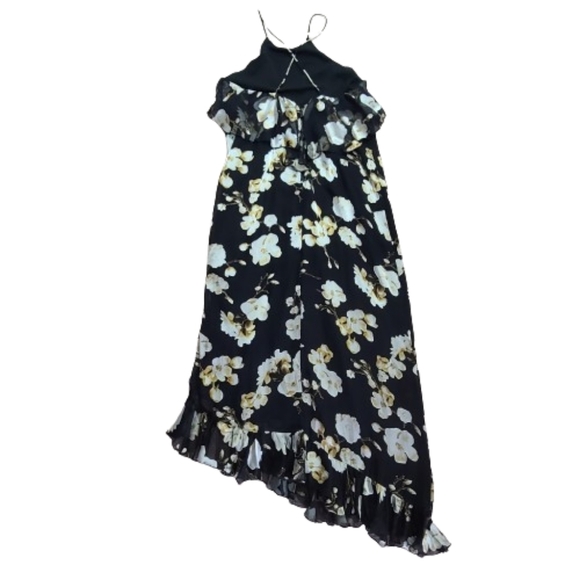 Alice + Olivia Fabiola Black Silk Blend Floral Asymmetric Dress Women's Size 8 - Picture 10 of 16